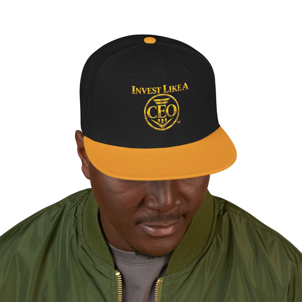 Invest Like A CEO™ Embroidered Snapback Hat- Black/Gold