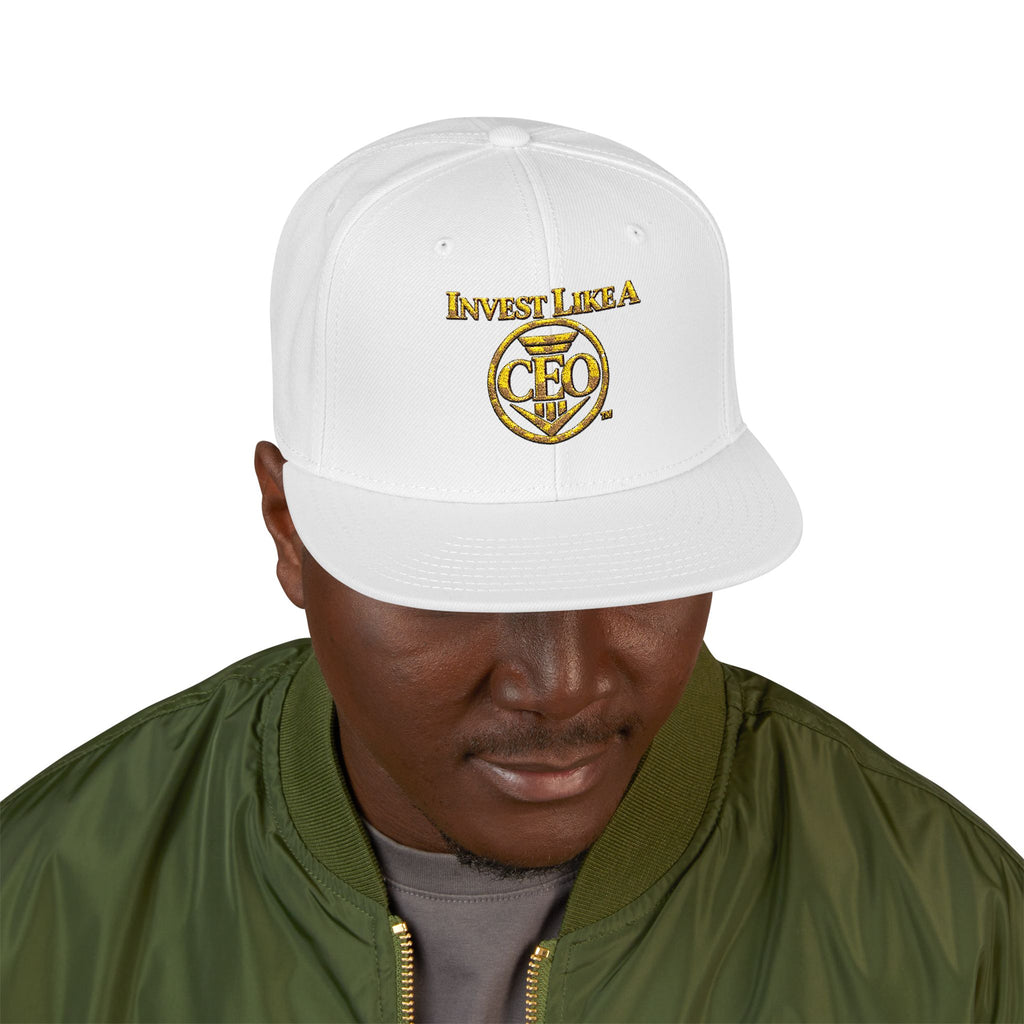 Invest Like A CEO™ Embroidered Snapback Hat-White