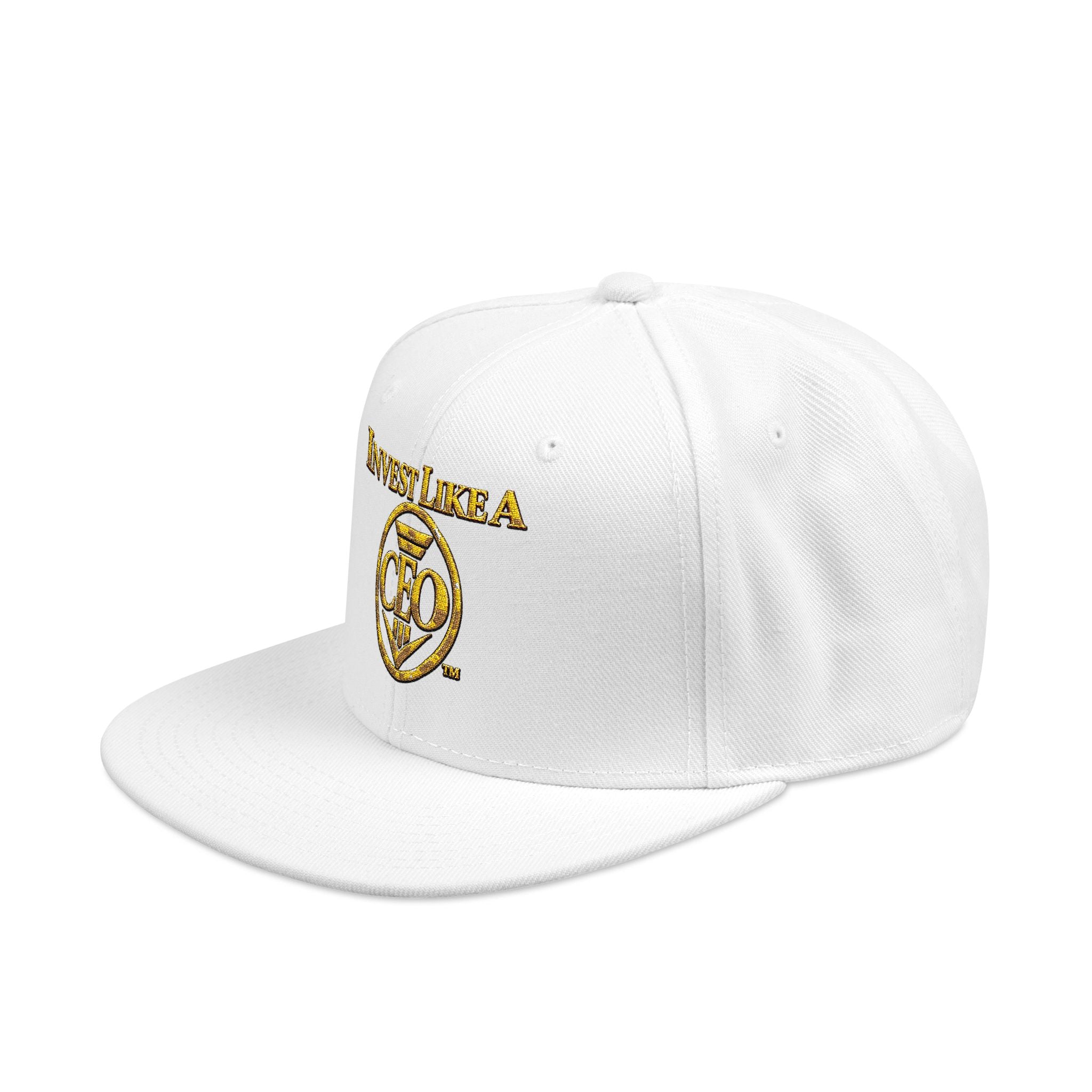 Invest Like A CEO™ Embroidered Snapback Hat-White