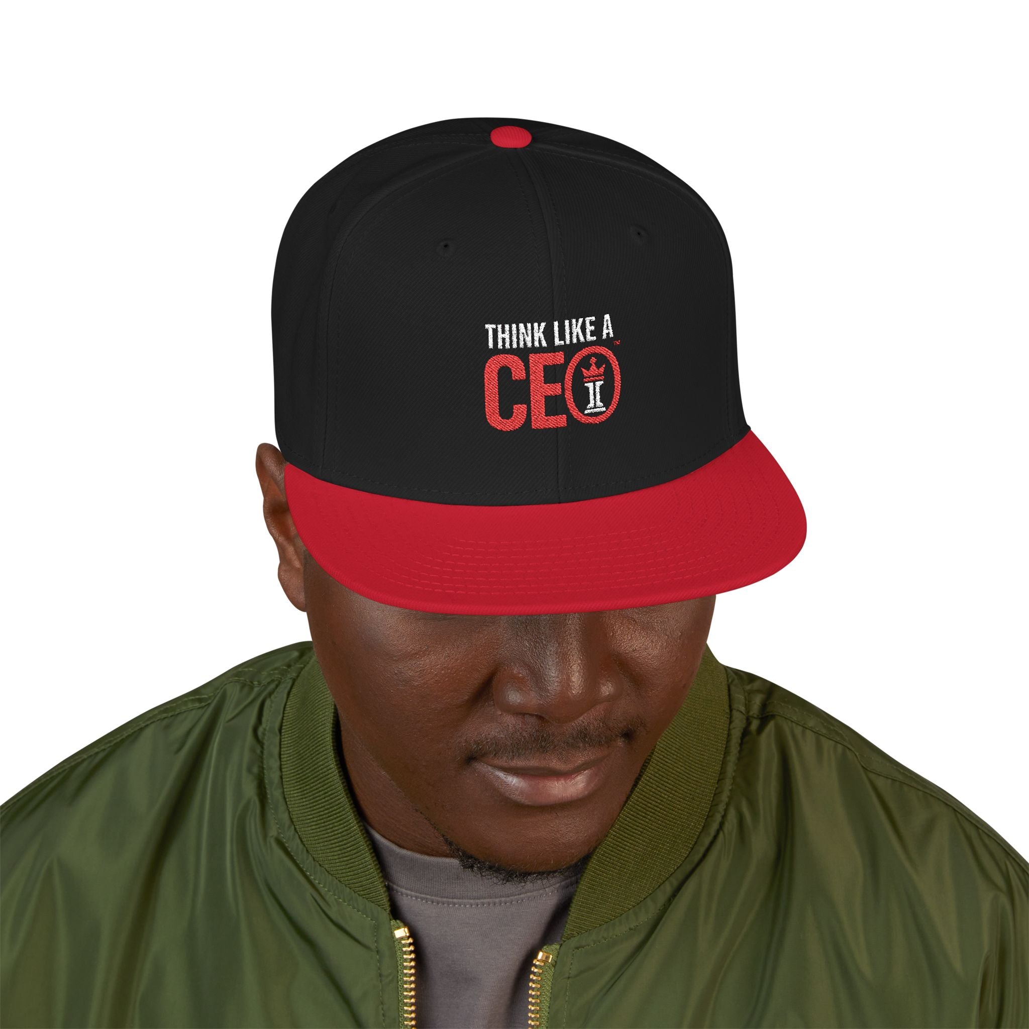 Think Like A CEO™ Embroidered Snapback Hat- Black/Red