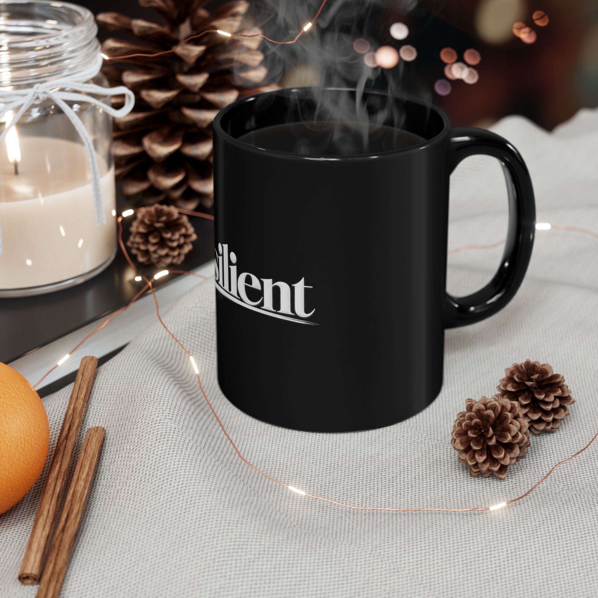 Be Resilient™ Black Coffee Mug – Motivational Ceramic Mug (11, 15oz)