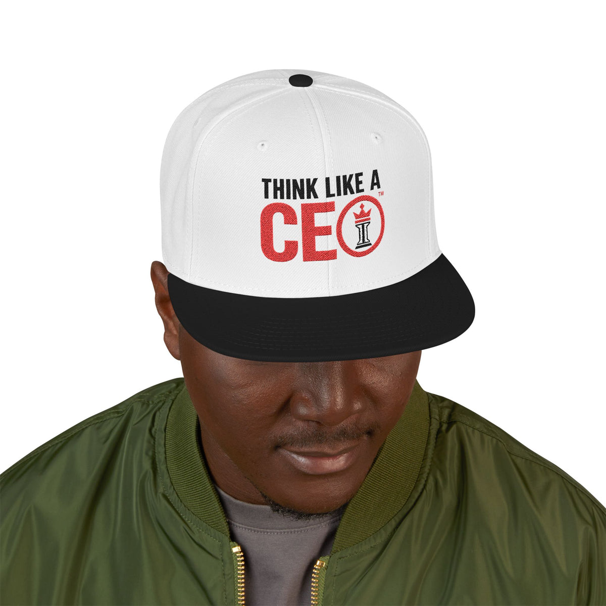 Think Like A CEO™ Embroidered Snapback Hat-Black/White